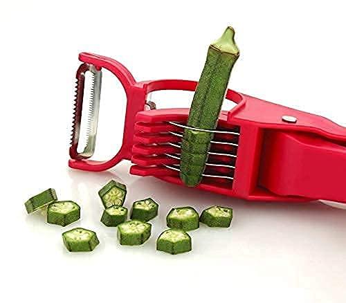 2 in 1 Vegetable Cutter with Peeler (Multicolour)Stainless Steel 5 Blade Vegetable &amp; Fruit Cutter for Kitchen