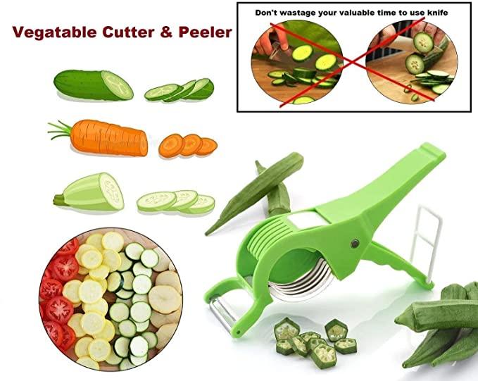 2 in 1 Vegetable Cutter with Peeler (Multicolour)Stainless Steel 5 Blade Vegetable &amp; Fruit Cutter for Kitchen